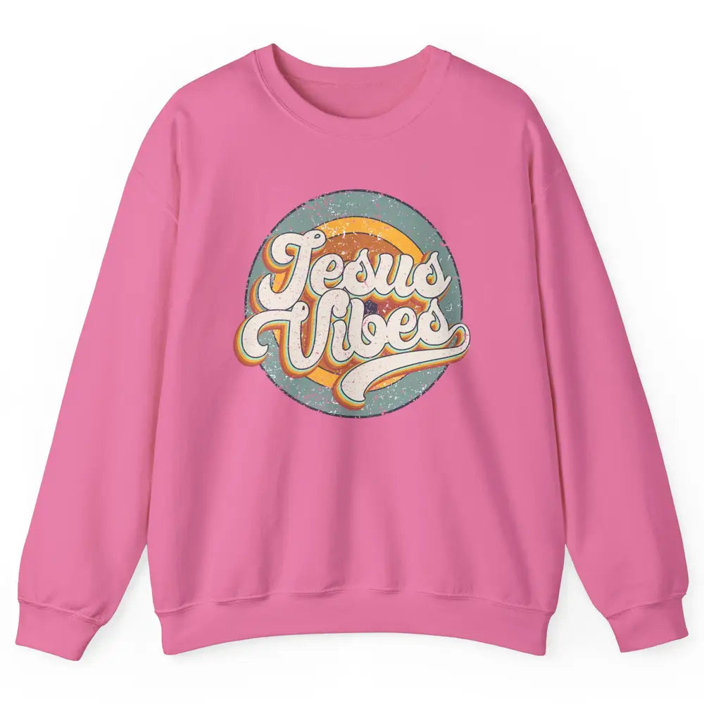 Retro Rainbow Jesus Vibes Bible Verse Christian Religious Unisex Crewneck Sweatshirt
