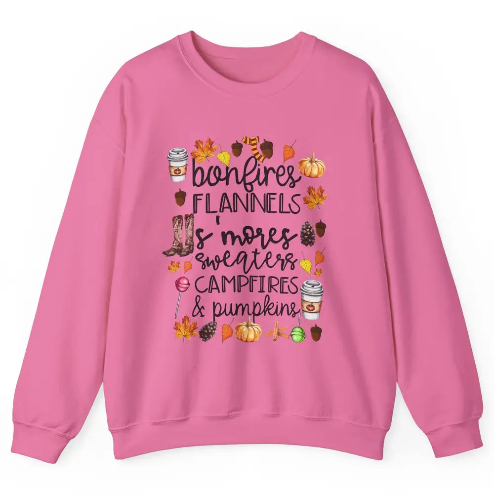 Fall Stuff Pumpkins Falling Leaves Campfire Halloween Autumn Unisex Crewneck Sweatshirt