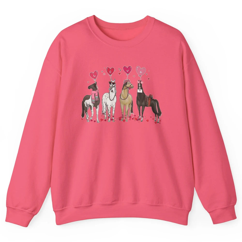 Cute Horse Valentine's Day Horses Cowgirl Rodeo Howdy Western Country Heart Love Balloon Unisex Crewneck Sweatshirt