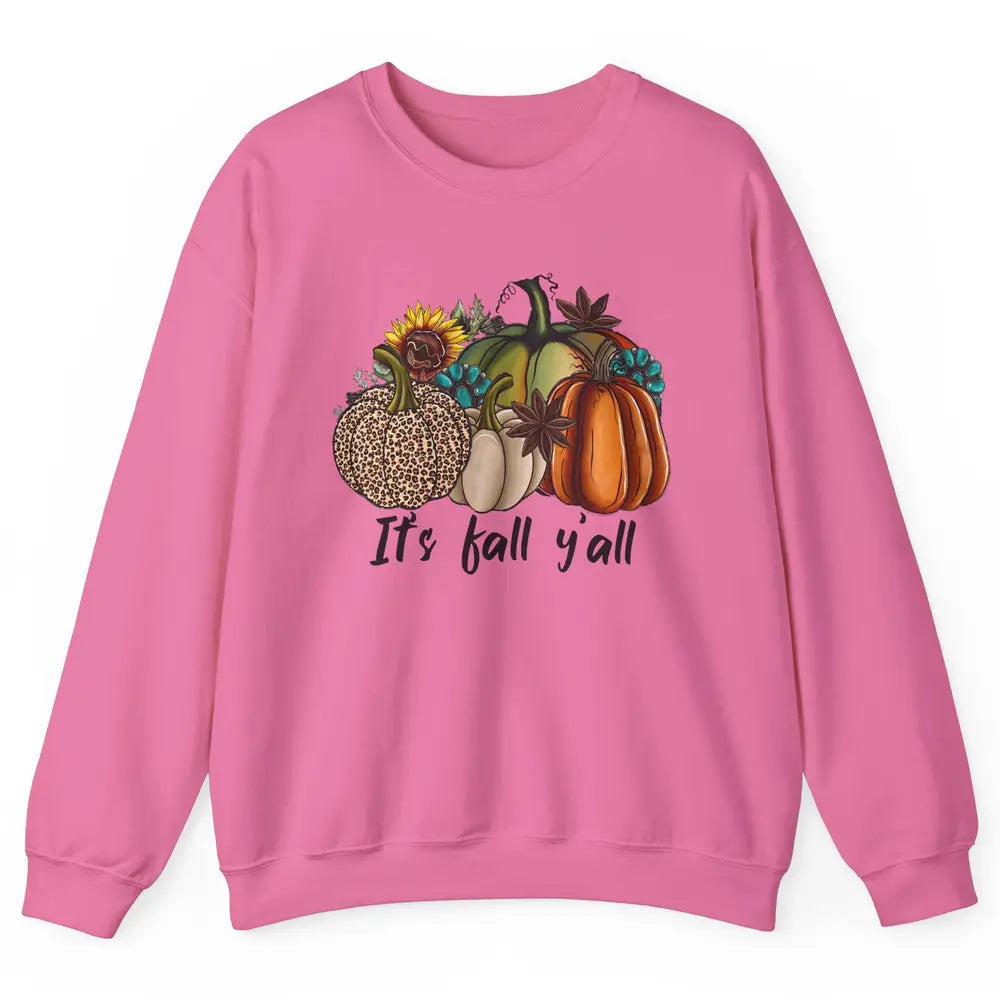 Leopard Pumpkin It's Fall Yall Fall Leaves Western Autumn Unisex Crewneck Sweatshirt
