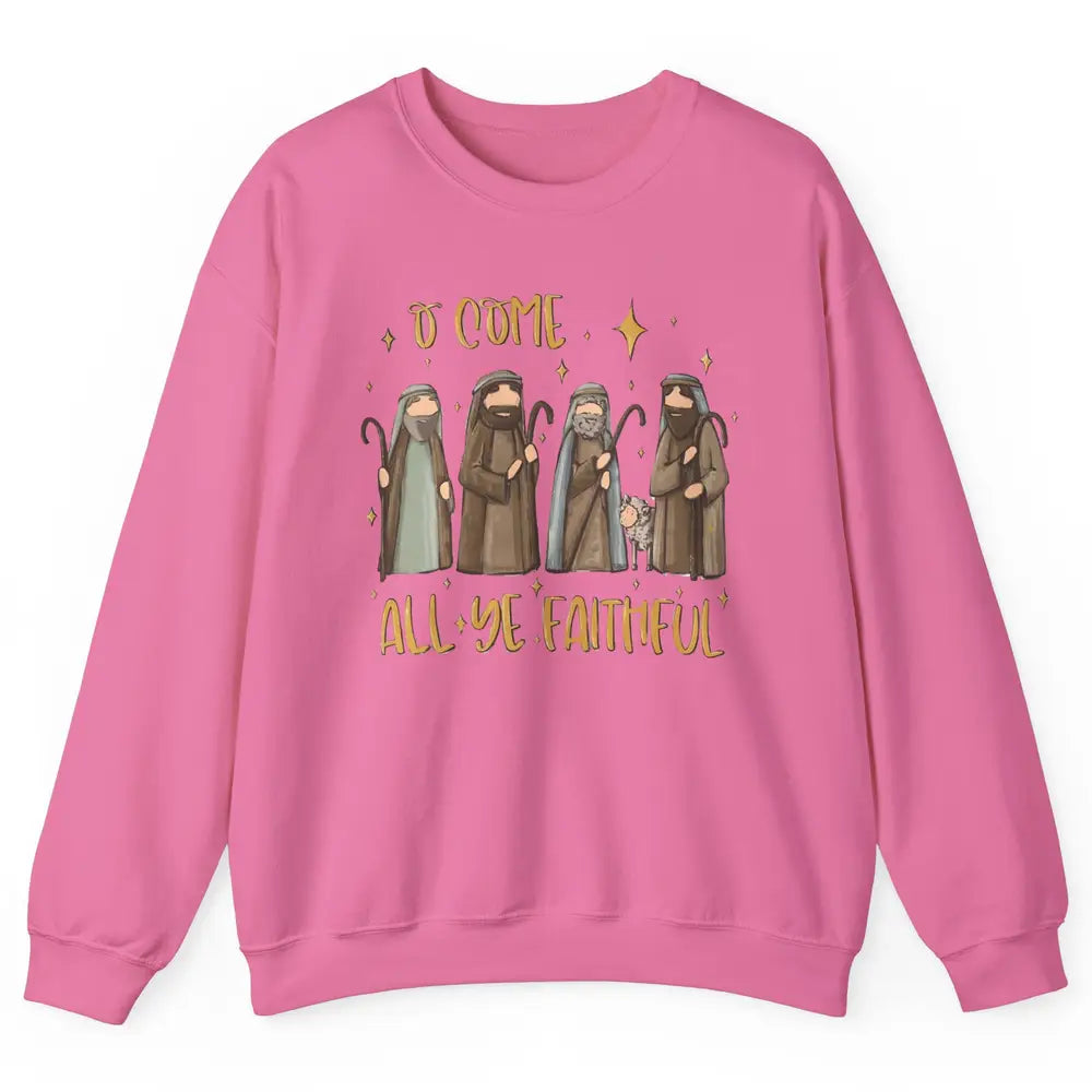 Retro Christmas O Come All Ye Faithful Christian Jesus Faith Unisex Crewneck Sweatshirt