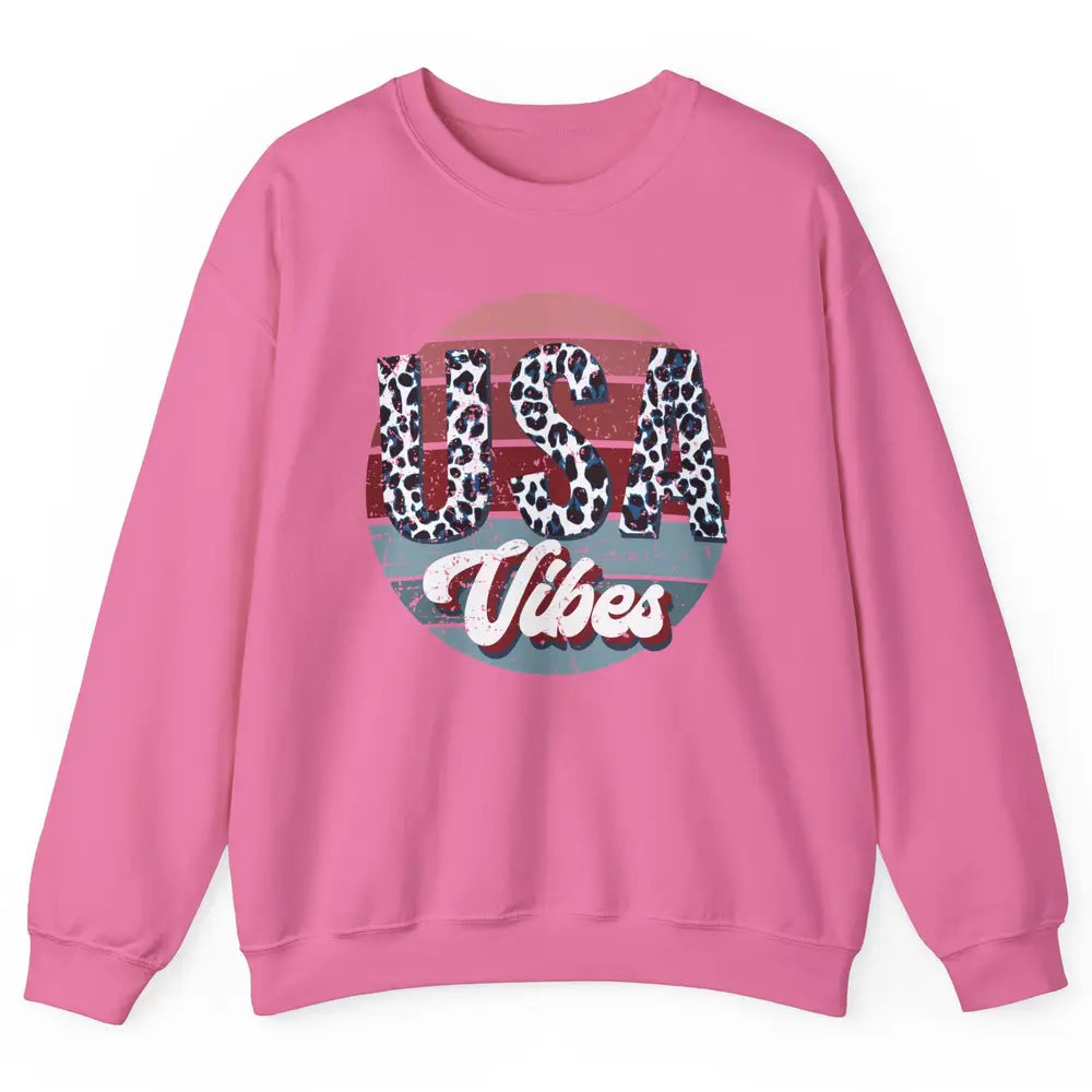 Vintage USA Vibes Leopard Patriots Independence Day Gift Unisex Crewneck Sweatshirt