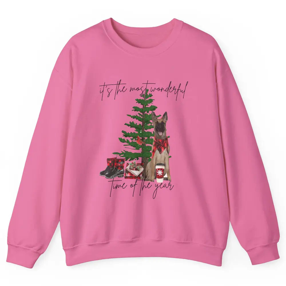 Belgian Malinois Christmas Tree Most Wonderful Time Of Year Unisex Crewneck Sweatshirt