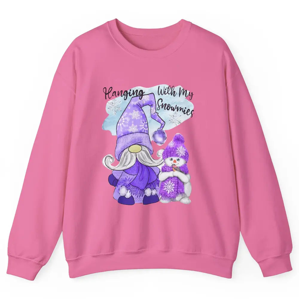 Retro Christmas Snowman And Gnome Hanging With My Snowmies Unisex Crewneck Sweatshirt
