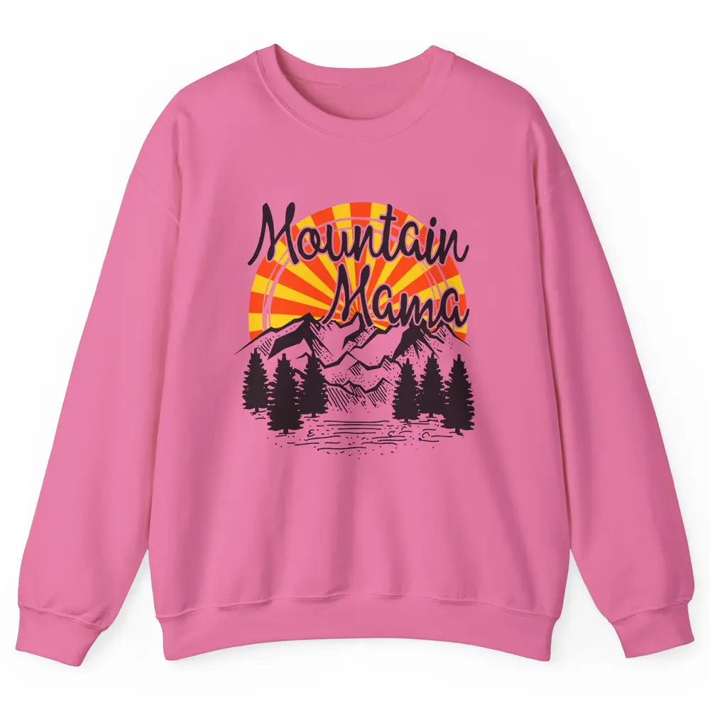 Retro Rainbow Sunset Mountain Mama Hiking Mom Climbing Unisex Crewneck Sweatshirt