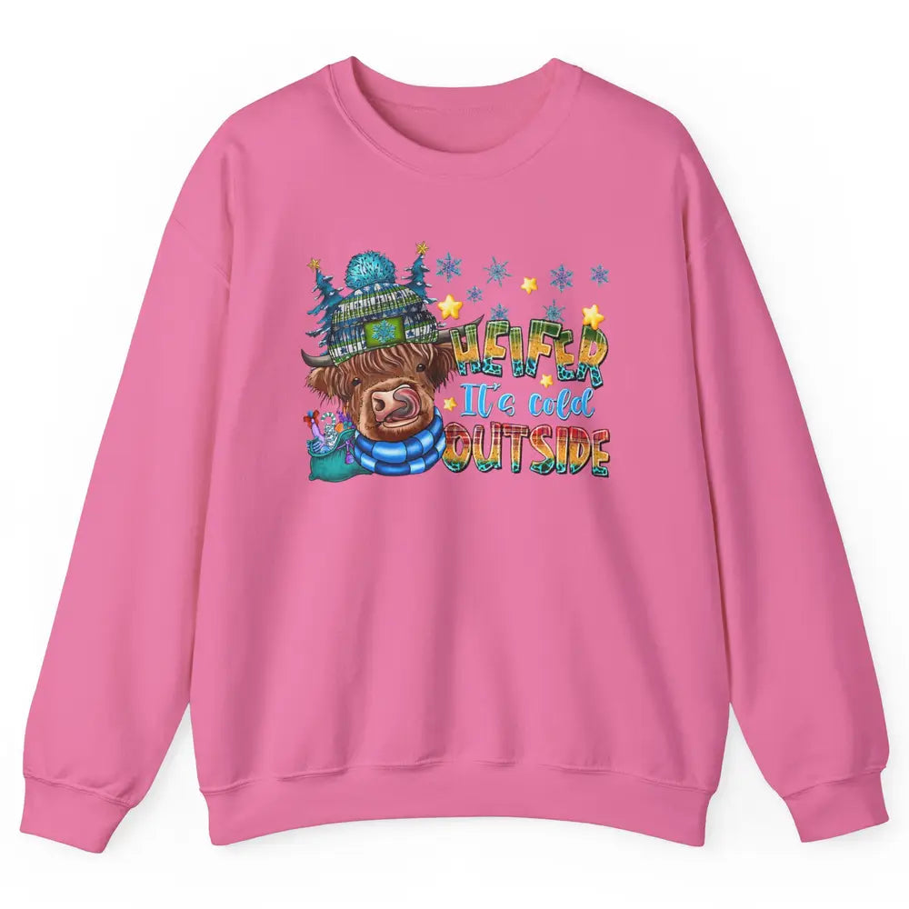Retro Christmas Highland Cow Heifer It's Cold Outside Winter Unisex Crewneck Sweatshirt