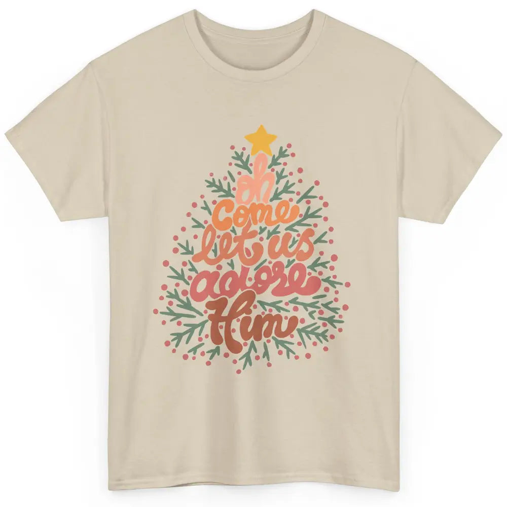 Retro Christmas Tree Oh Come Let Us Adore Him Groovy Xmas Classic Unisex T-Shirt