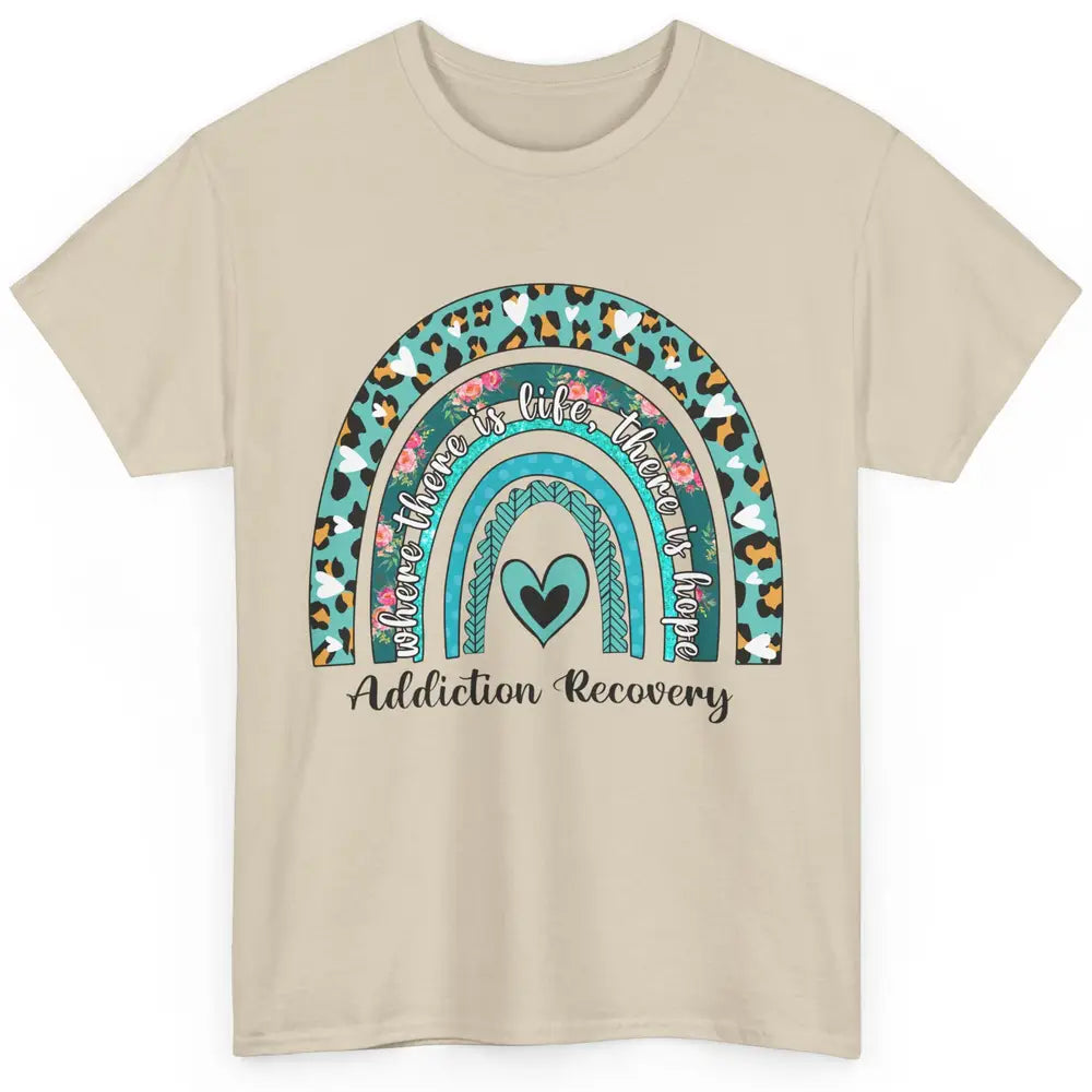 Addiction Recovery Awareness Rainbow Ribbon Blue Leopard Classic Unisex T-Shirt