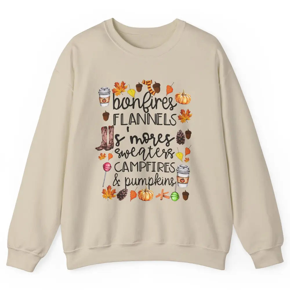 Fall Stuff Pumpkins Falling Leaves Campfire Halloween Autumn Unisex Crewneck Sweatshirt