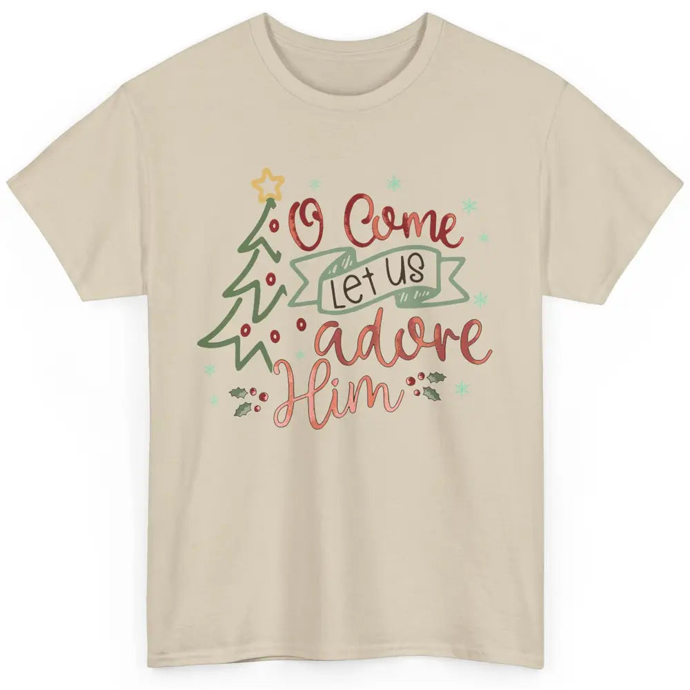 Retro Christmas Tree O Come Let Us Adore Him Christian Jesus Classic Unisex T-Shirt