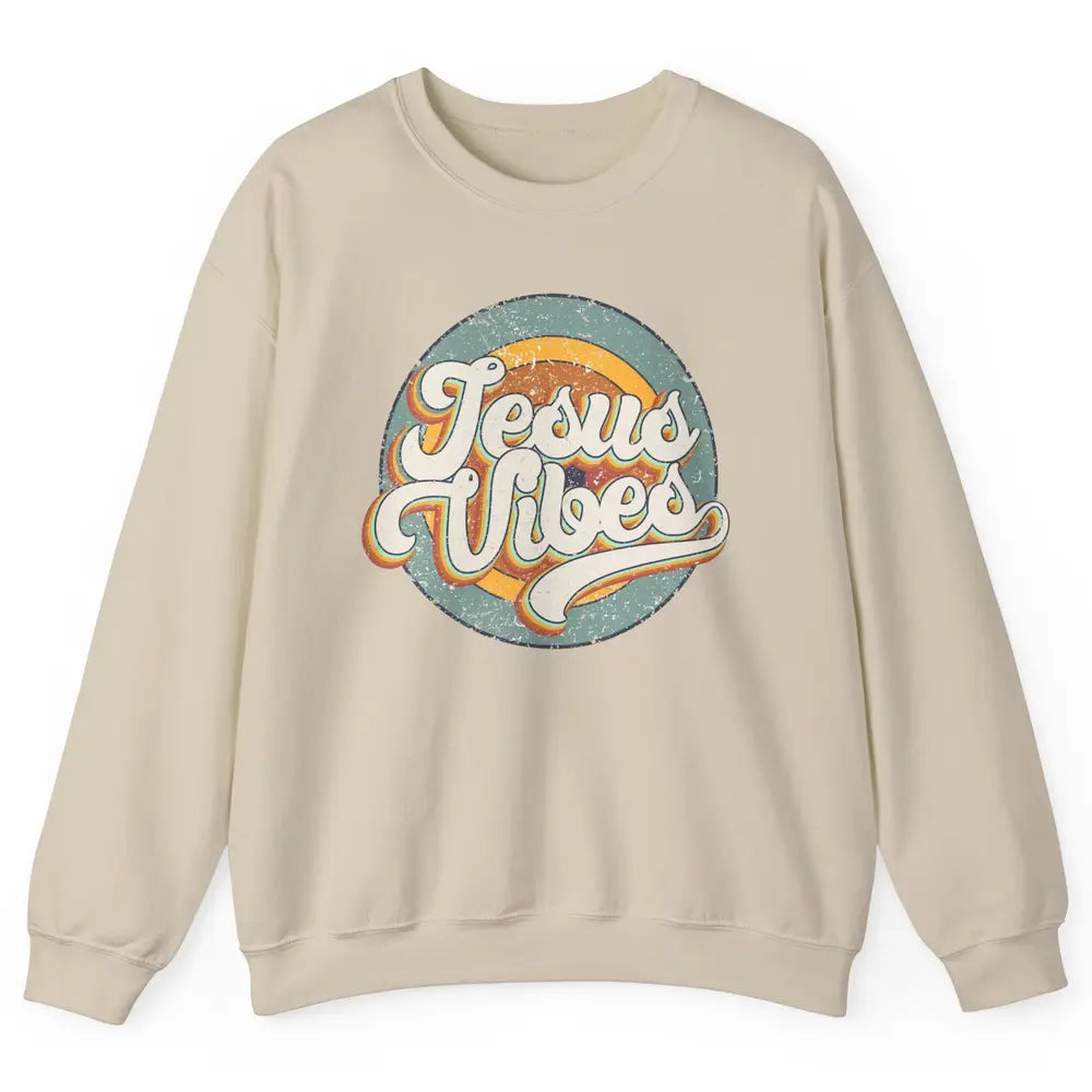 Retro Rainbow Jesus Vibes Bible Verse Christian Religious Unisex Crewneck Sweatshirt