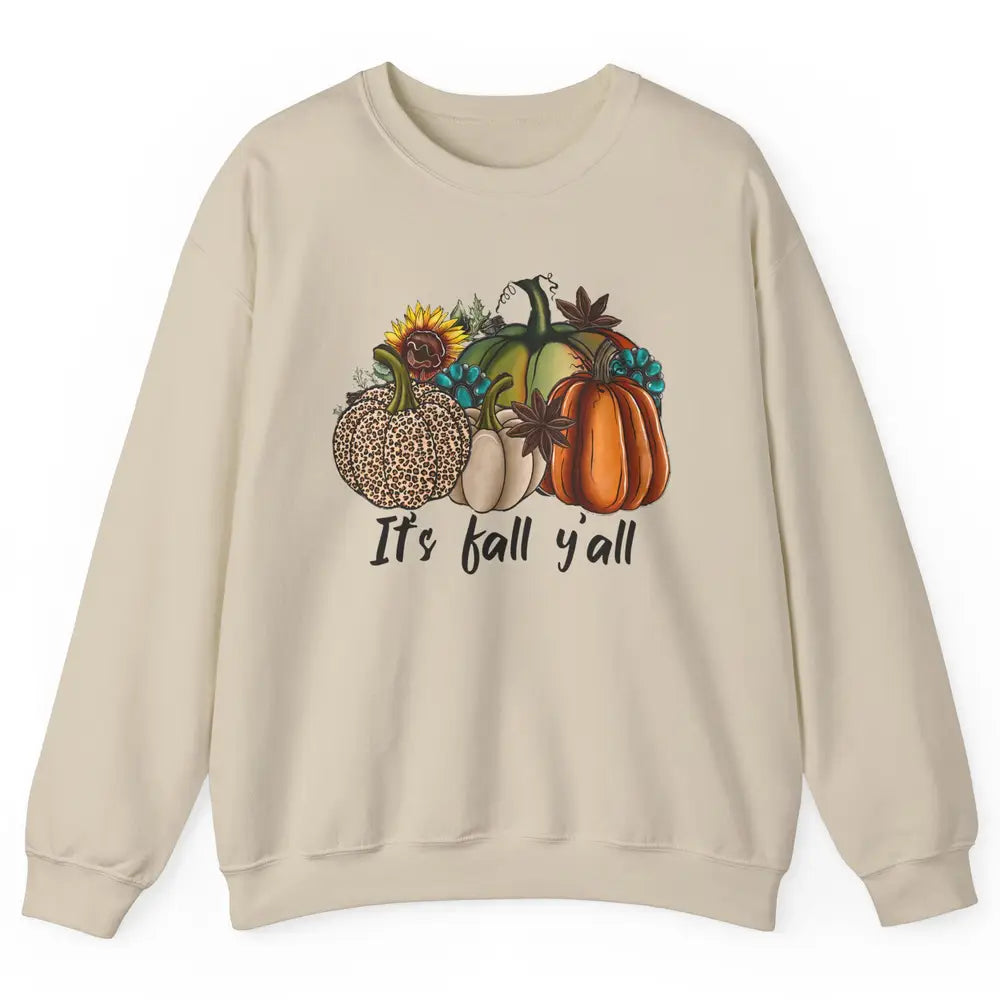 Leopard Pumpkin It's Fall Yall Fall Leaves Western Autumn Unisex Crewneck Sweatshirt