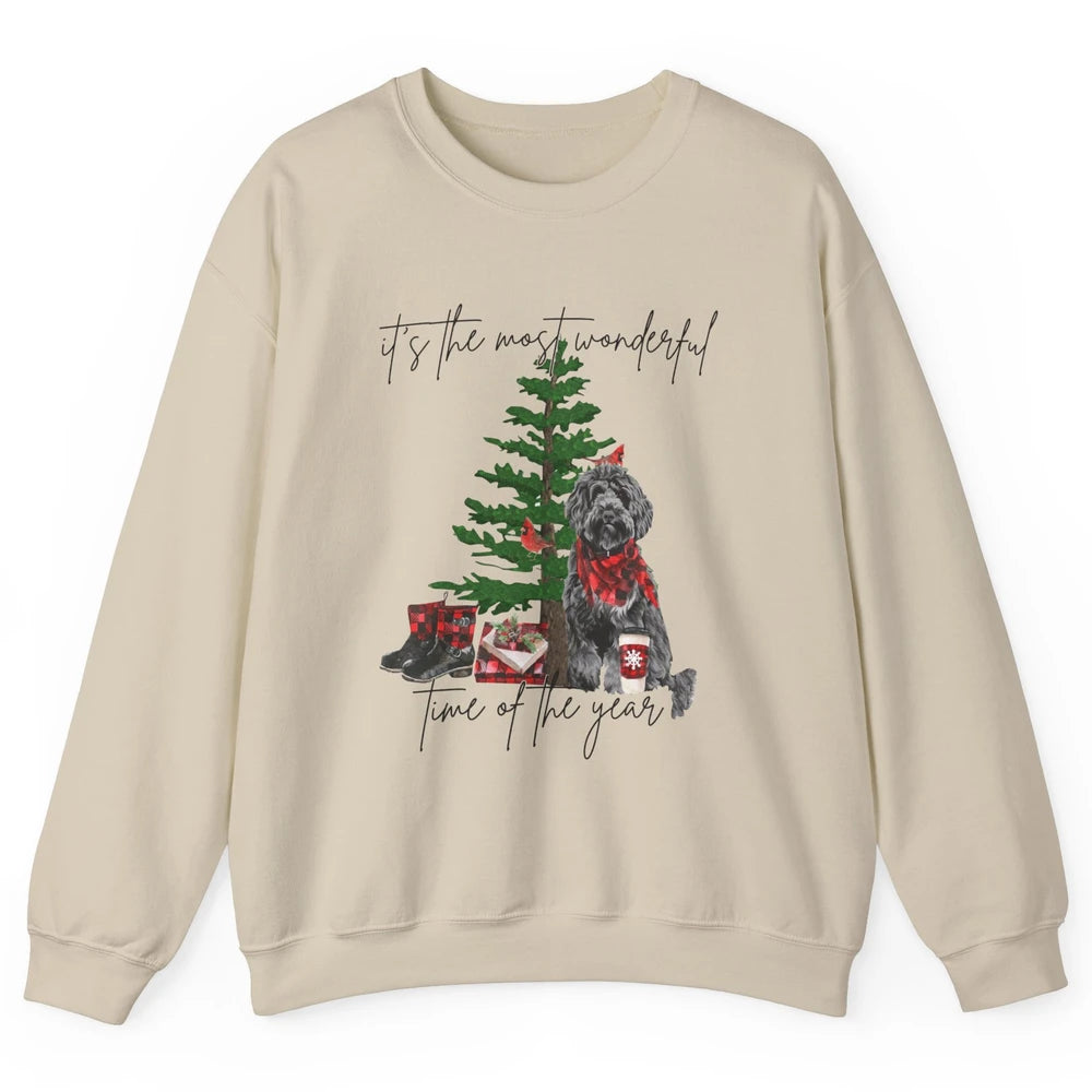Black Golden Labradoodle Christmas Tree Most Wonderful Time Unisex Crewneck Sweatshirt