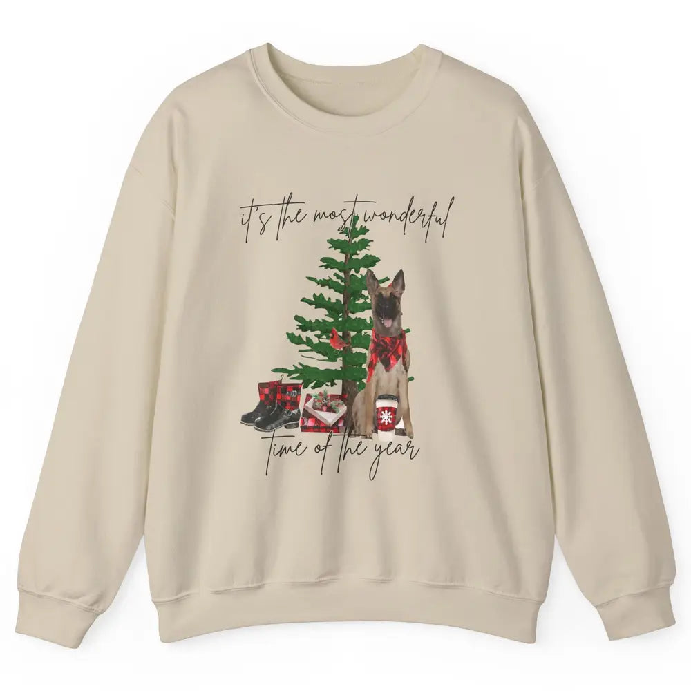 Belgian Malinois Christmas Tree Most Wonderful Time Of Year Unisex Crewneck Sweatshirt