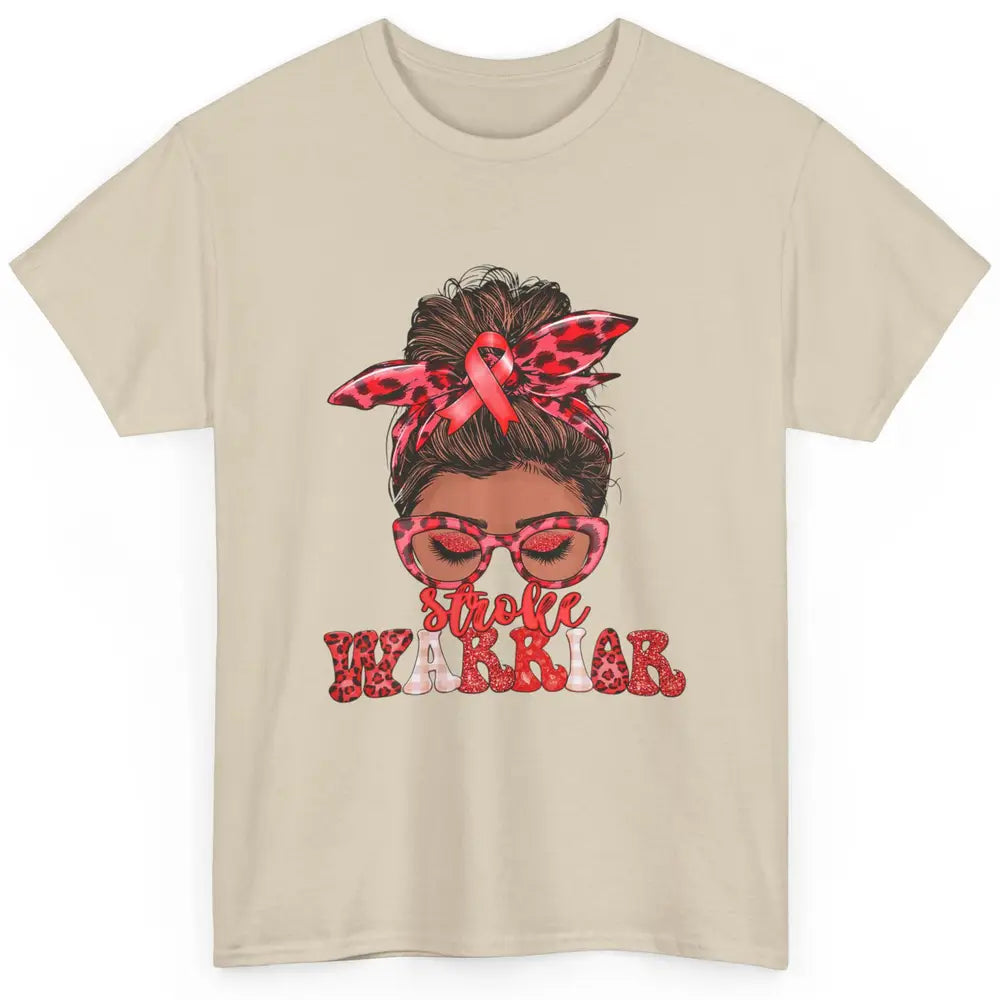 Afro Messy Hair Bun Black Women Warrior Red Stroke Awareness Classic Unisex T-Shirt