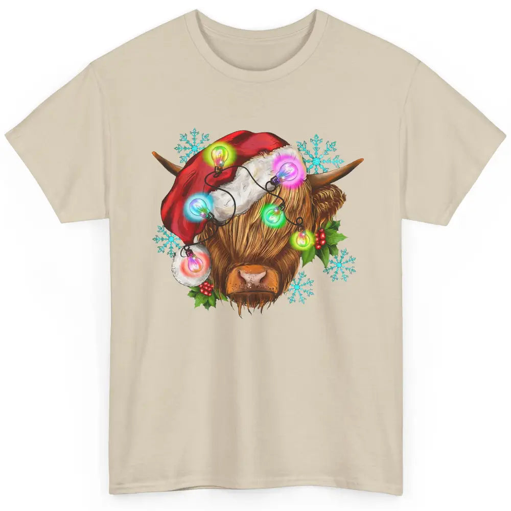 Christmas Highland Cow Xmas Light Western Christmas Cow Classic Unisex T-Shirt