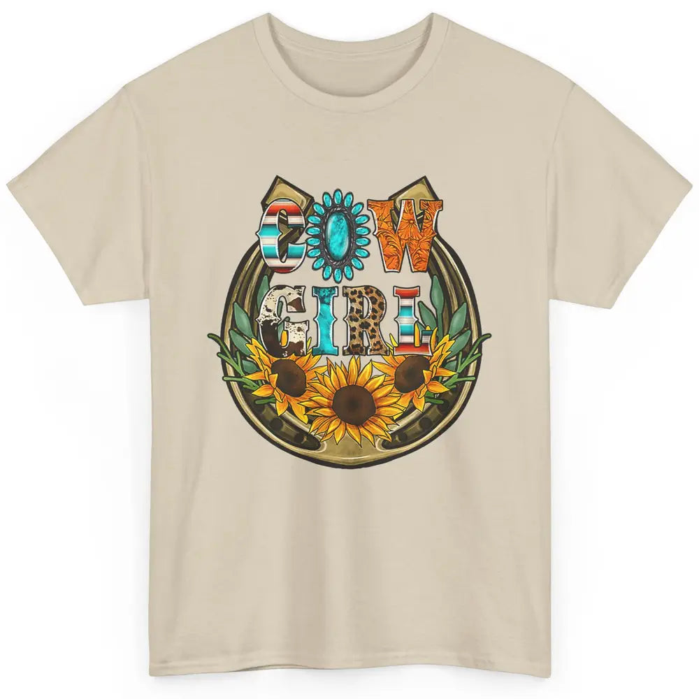 Western Country Sunflowers Retro Cowhide Serape Horseshoe Classic Unisex T-Shirt