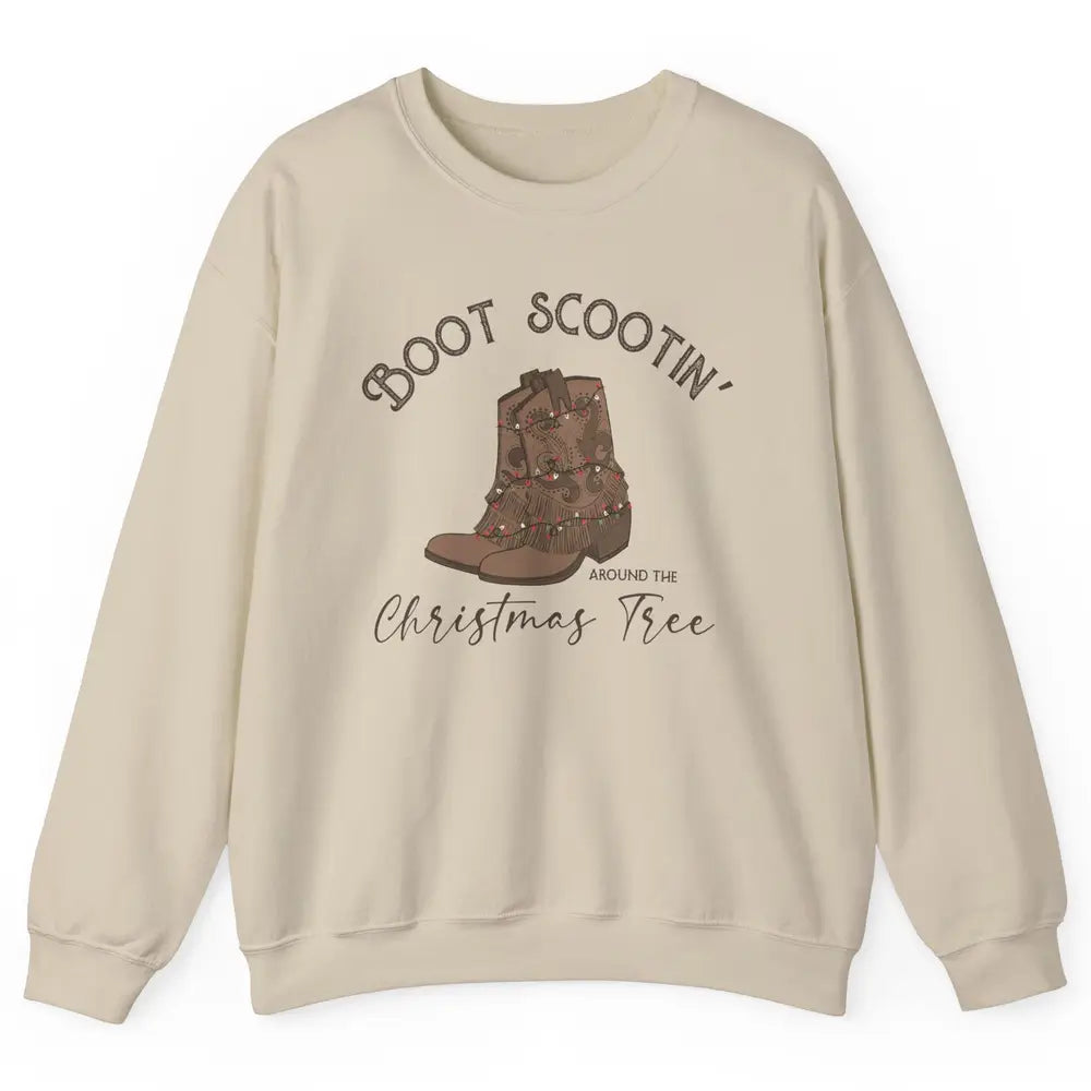Retro Cowboy Boots Scootin' Around Christmas Tree Western Unisex Crewneck Sweatshirt