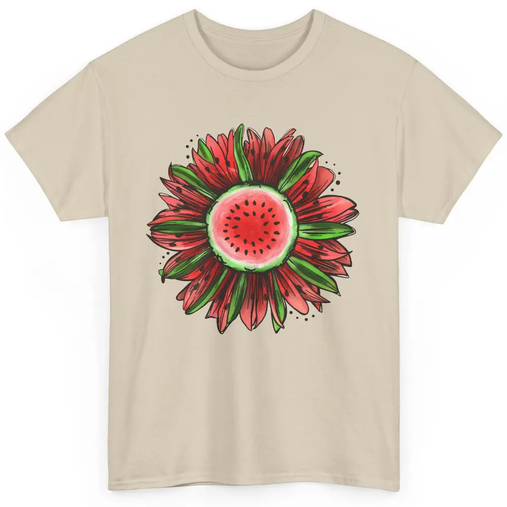 Watermelon Sunflower Summer Peace Love Watermelon Lover Gift Classic Unisex T-Shirt