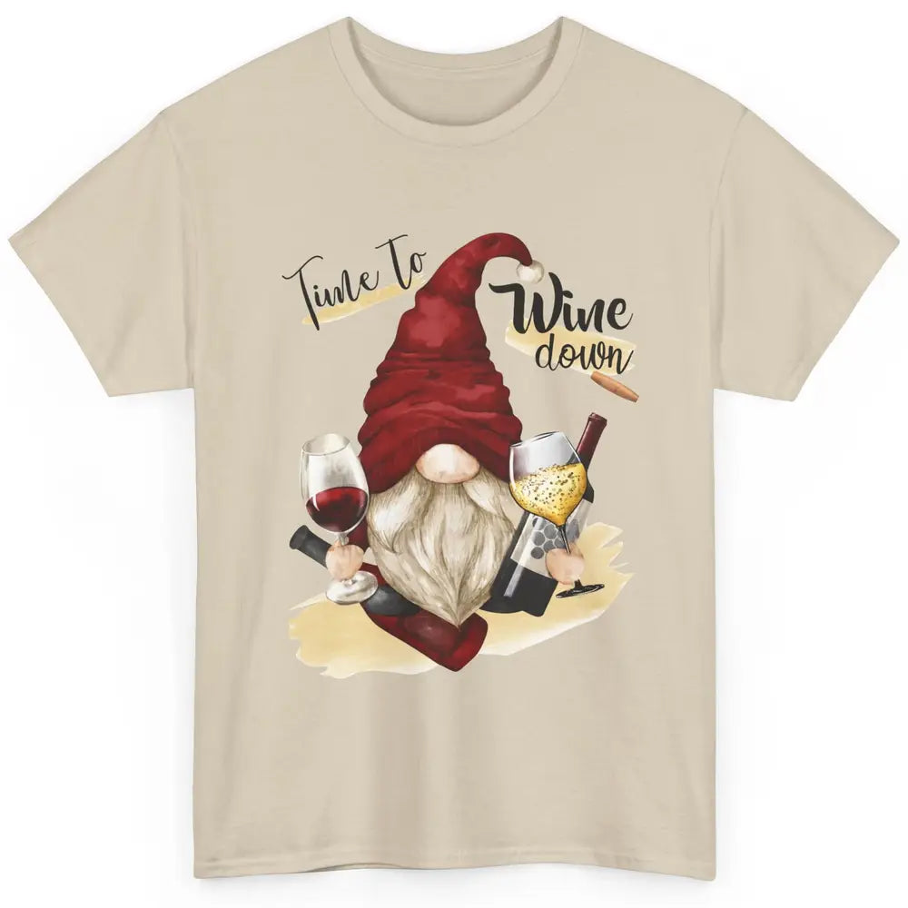 Christmas Gnome Wine It's Time to Wine Down Winter Holiday Classic Unisex T-Shirt