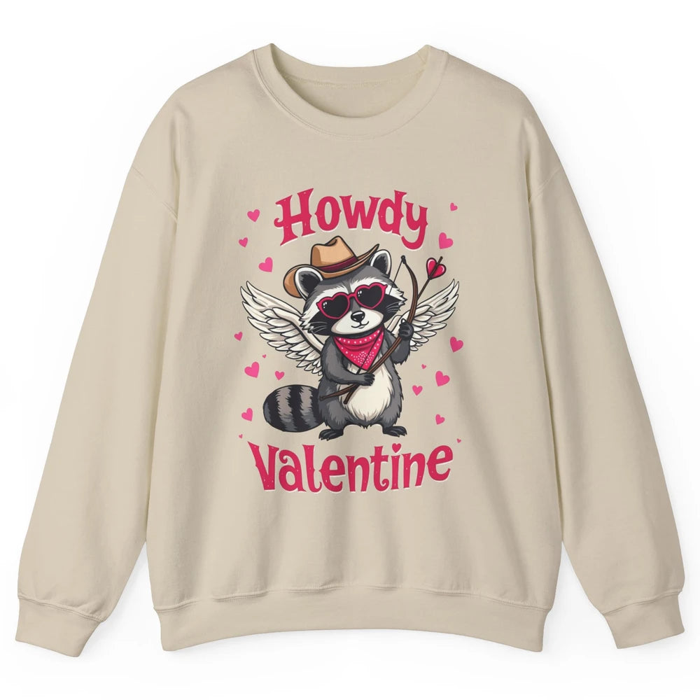 Howdy Valentine Cowboy Hat Cupid Raccoon Funny Opossum Love Heart Cute Western Possum Rodeo Unisex Crewneck Sweatshirt