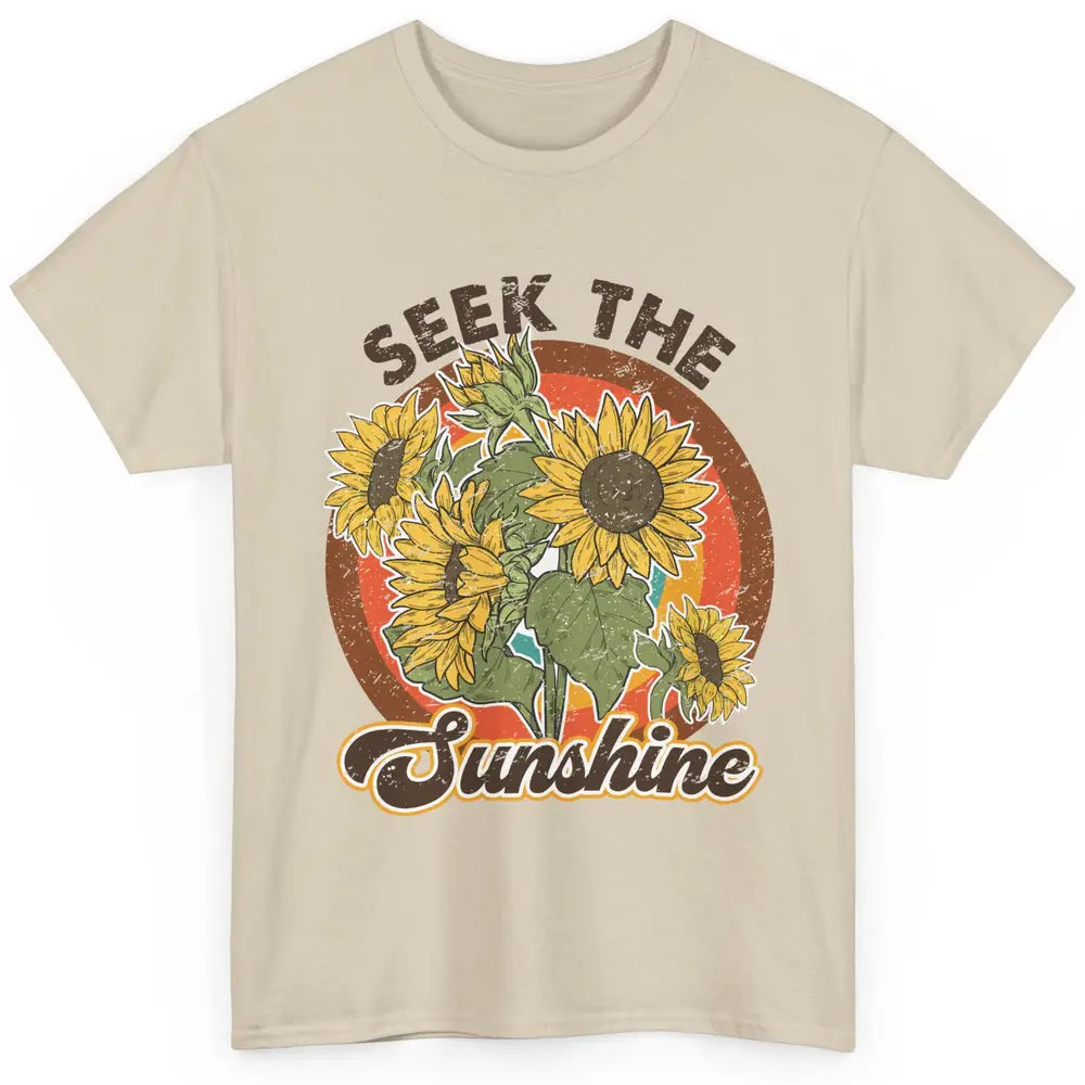 Retro Rainbow Sunflower Seek The Sunshine Peace Hippie Girl Classic Unisex T-Shirt