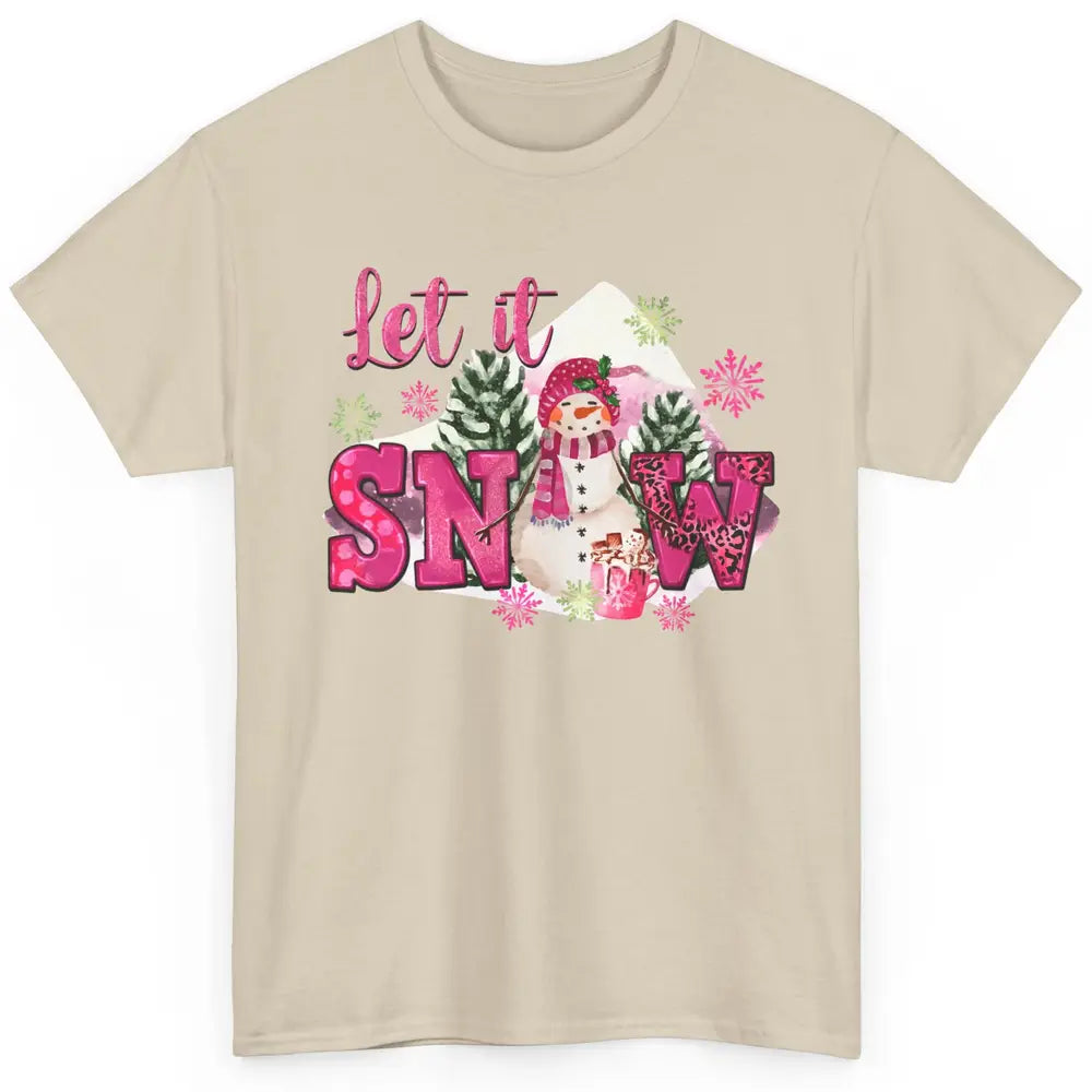 Retro Pink Christmas Snowman Let It Snow Winter Cozy Season Classic Unisex T-Shirt