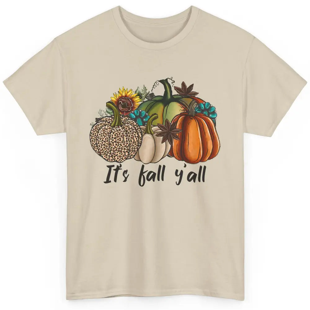 Leopard Pumpkin It's Fall Yall Fall Leaves Western Autumn Classic Unisex T-Shirt