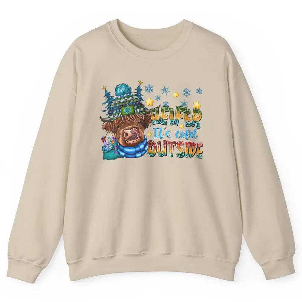 Retro Christmas Highland Cow Heifer It's Cold Outside Winter Unisex Crewneck Sweatshirt