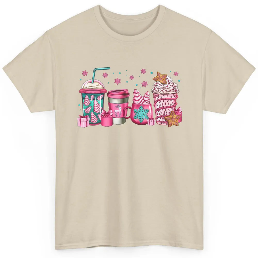 Pink Christmas Coffee Christmas Tree Cake Christmas Lovers Classic Unisex T-Shirt