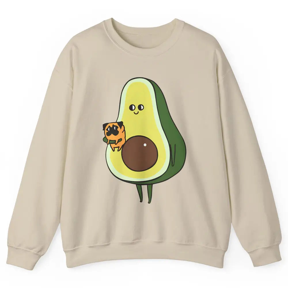 Avocado With Pug Funny Avocado Vegan Pug Lovers Gift Unisex Crewneck Sweatshirt
