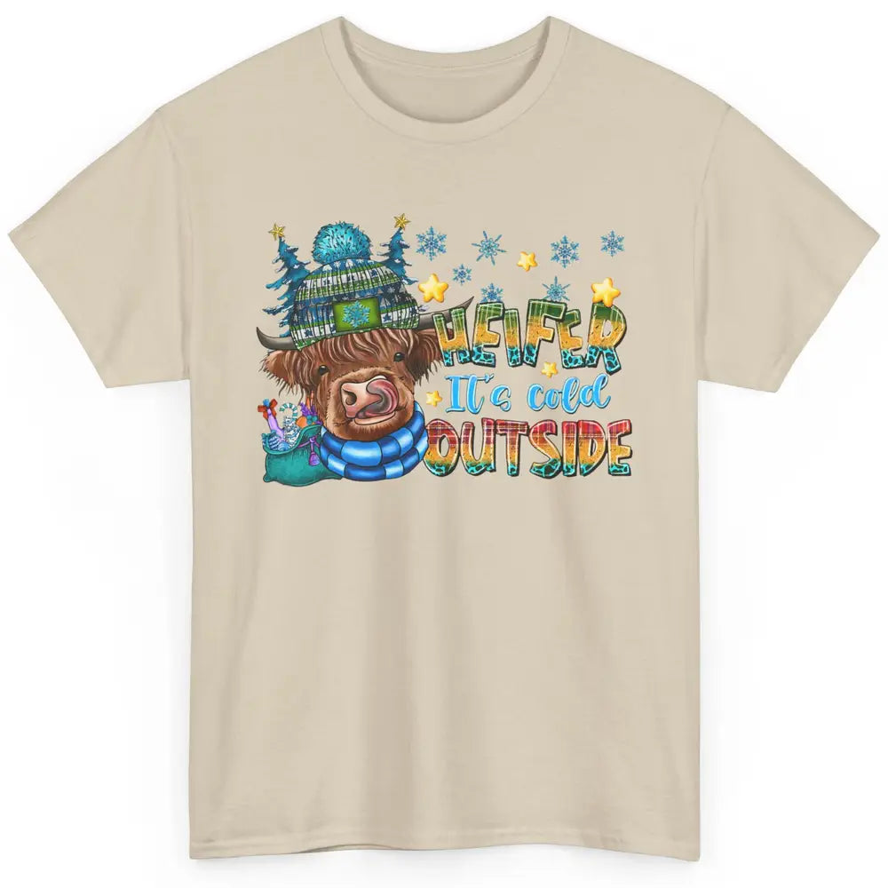 Retro Christmas Highland Cow Heifer It's Cold Outside Winter Classic Unisex T-Shirt