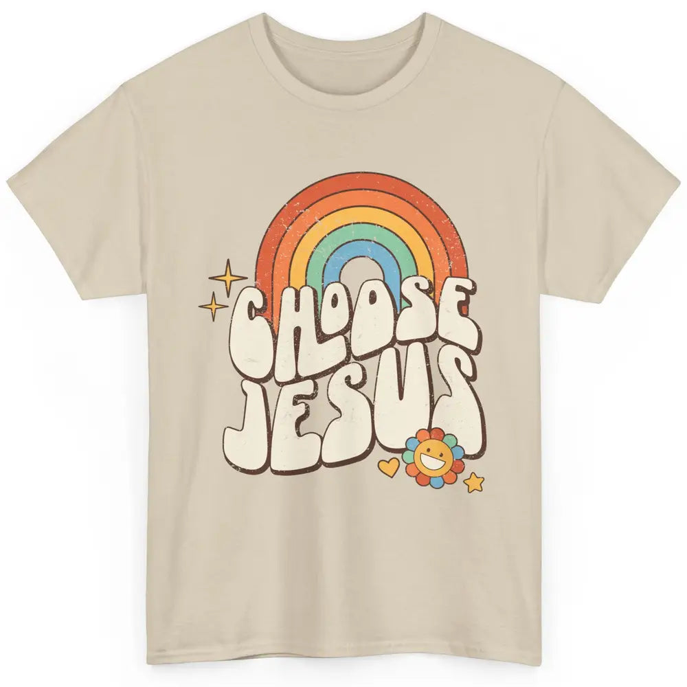 Retro Rainbow Groovy Choose Jesus Christian Religious Classic Unisex T-Shirt