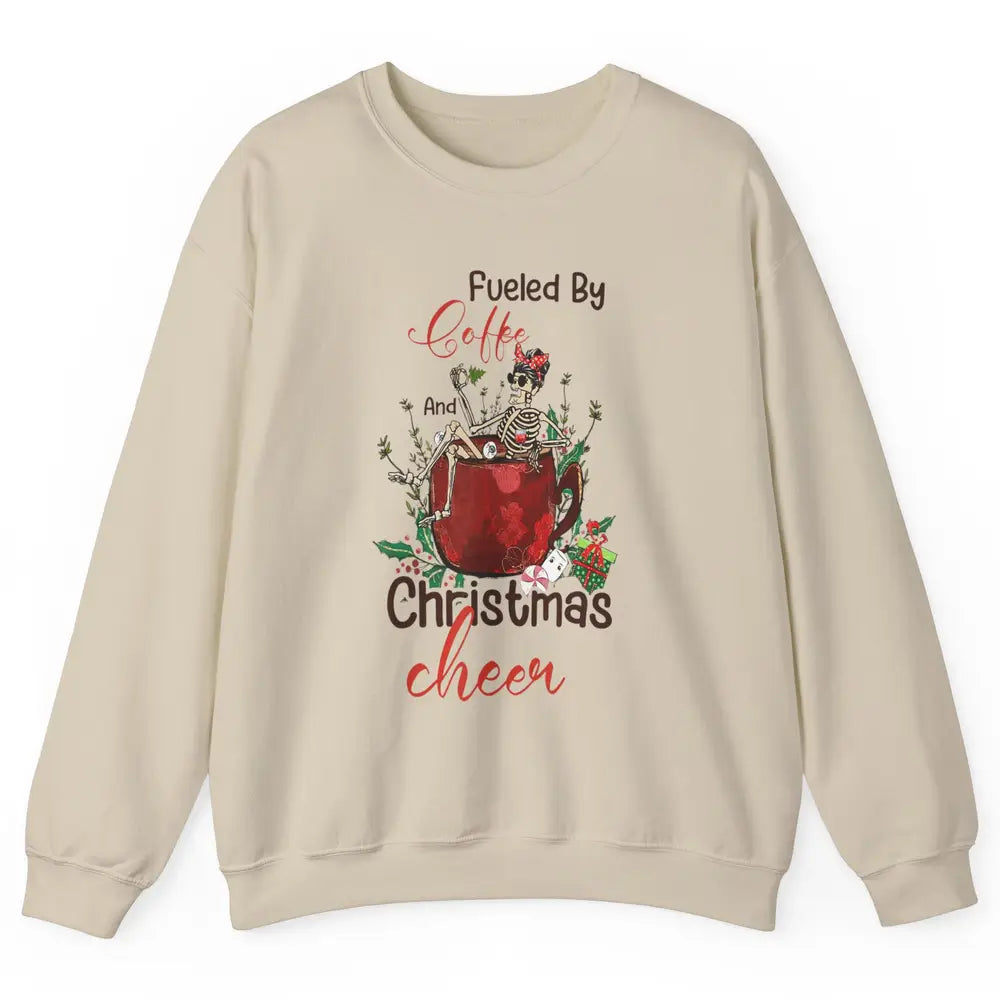 Merry Christmas Skeleton Drink Fueled By Coffee Xmas Latte Unisex Crewneck Sweatshirt