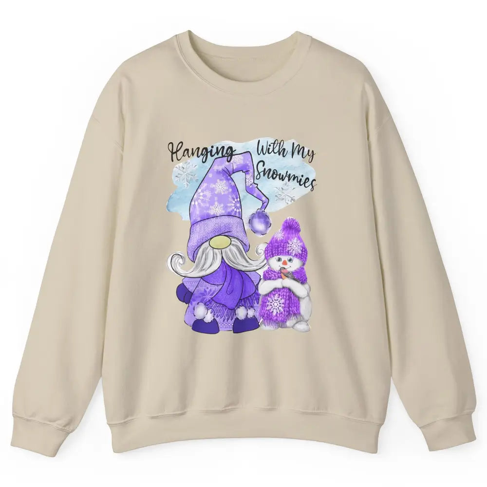 Retro Christmas Snowman And Gnome Hanging With My Snowmies Unisex Crewneck Sweatshirt
