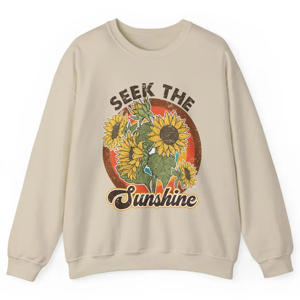 Retro Rainbow Sunflower Seek The Sunshine Peace Hippie Girl Unisex Crewneck Sweatshirt