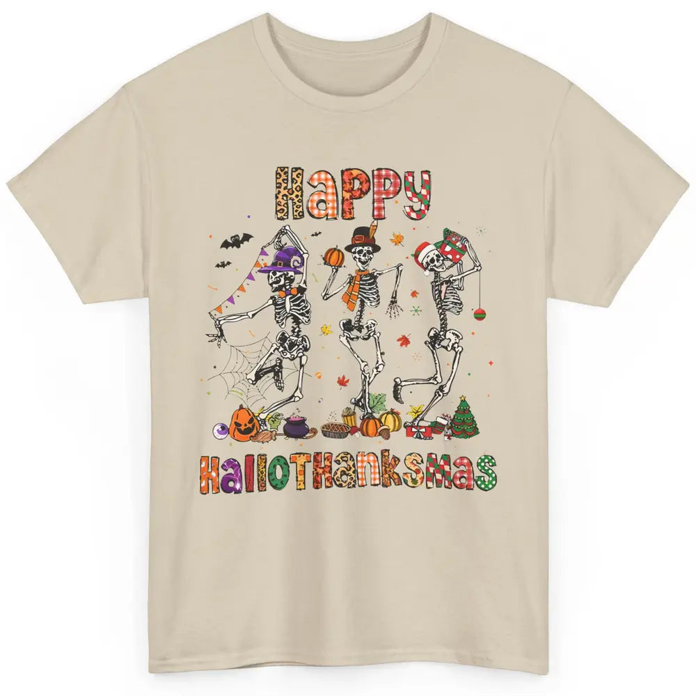 Funny Dancing Skeleton Happy Hallo-thank-mas Fall Pumpkin Classic Unisex T-Shirt