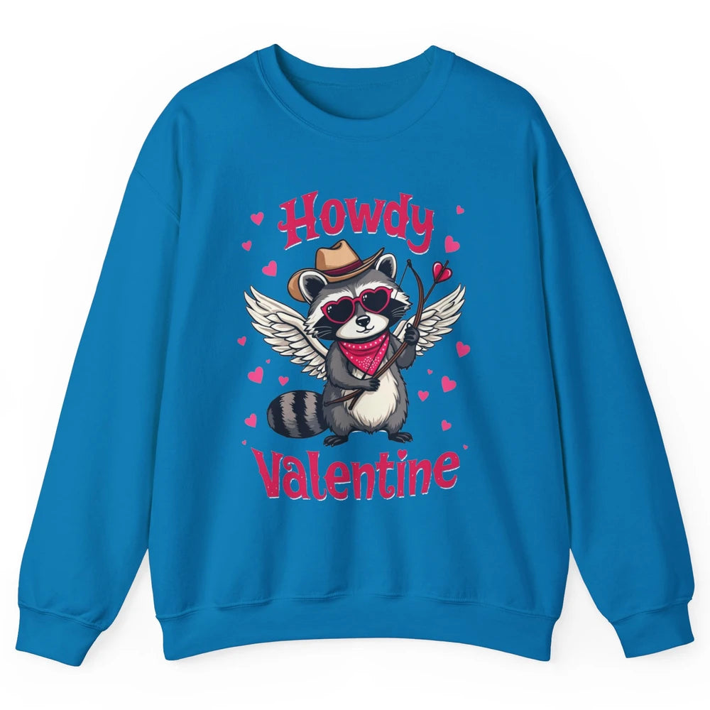 Howdy Valentine Cowboy Hat Cupid Raccoon Funny Opossum Love Heart Cute Western Possum Rodeo Unisex Crewneck Sweatshirt