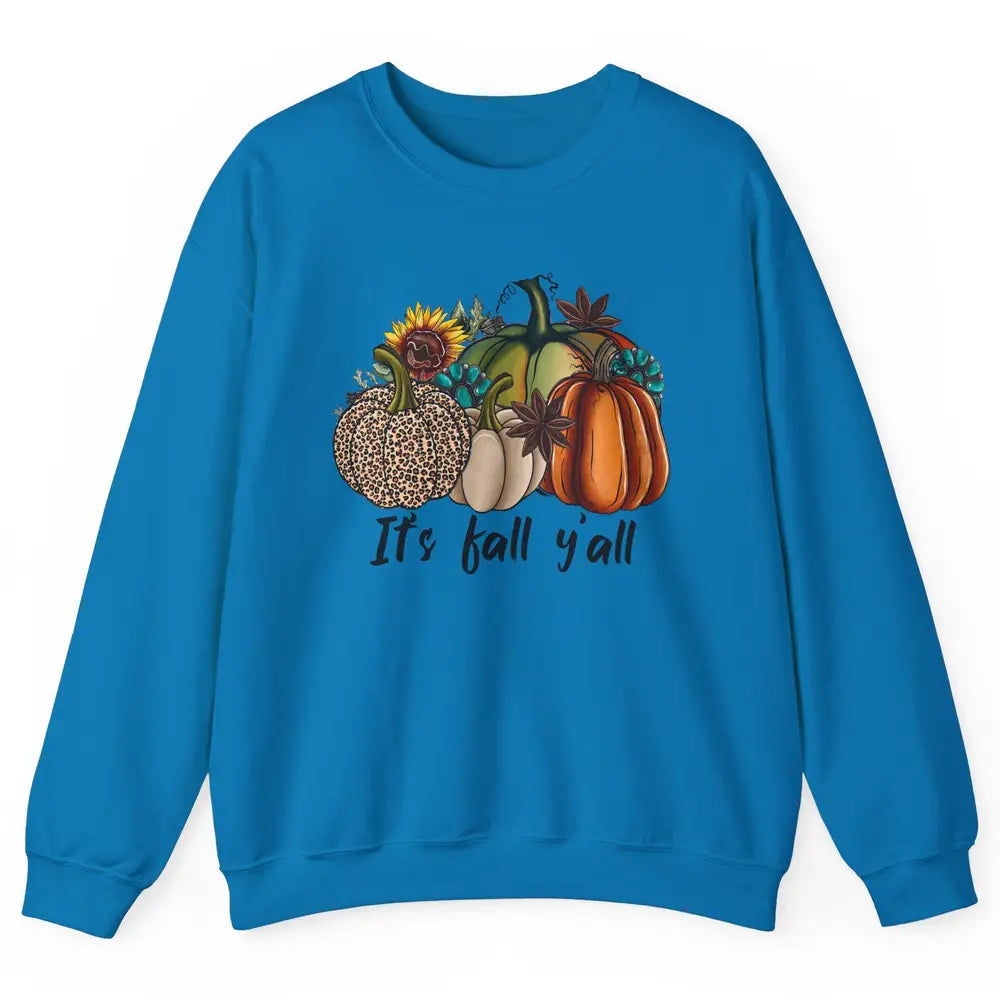 Leopard Pumpkin It's Fall Yall Fall Leaves Western Autumn Unisex Crewneck Sweatshirt