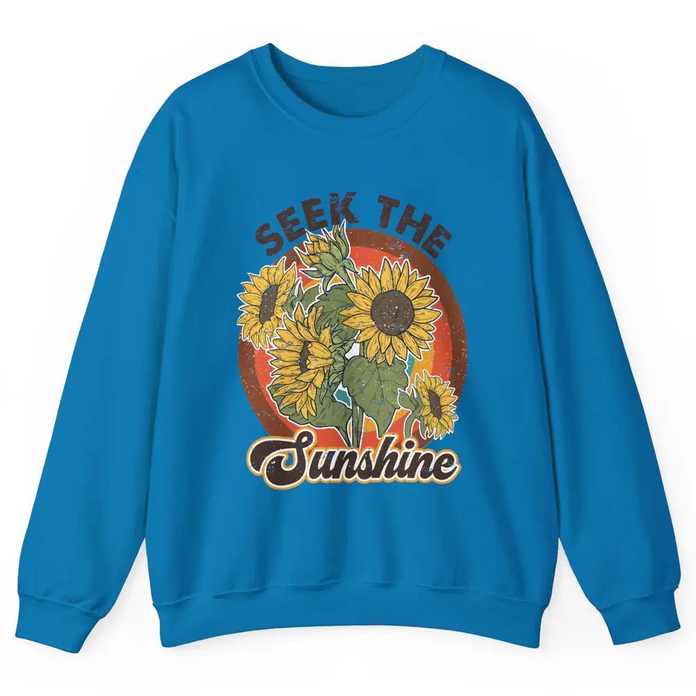 Retro Rainbow Sunflower Seek The Sunshine Peace Hippie Girl Unisex Crewneck Sweatshirt