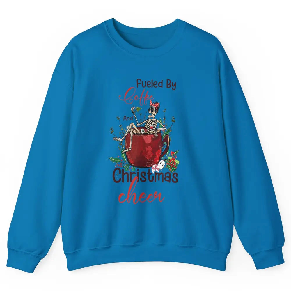 Merry Christmas Skeleton Drink Fueled By Coffee Xmas Latte Unisex Crewneck Sweatshirt