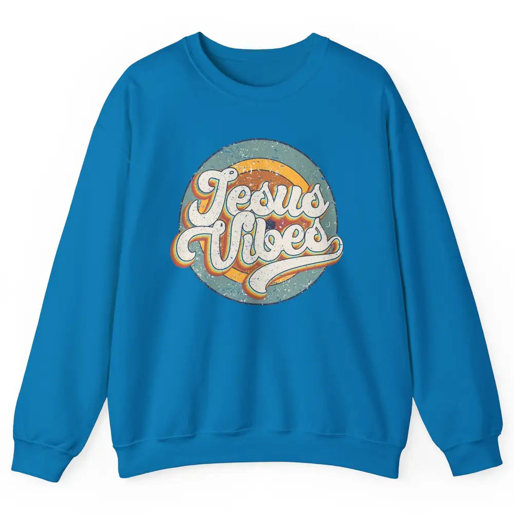 Retro Rainbow Jesus Vibes Bible Verse Christian Religious Unisex Crewneck Sweatshirt