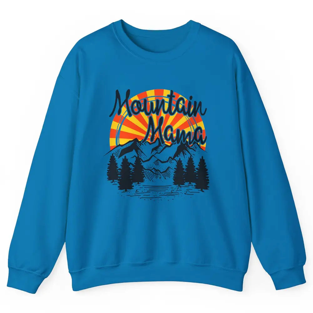 Retro Rainbow Sunset Mountain Mama Hiking Mom Climbing Unisex Crewneck Sweatshirt