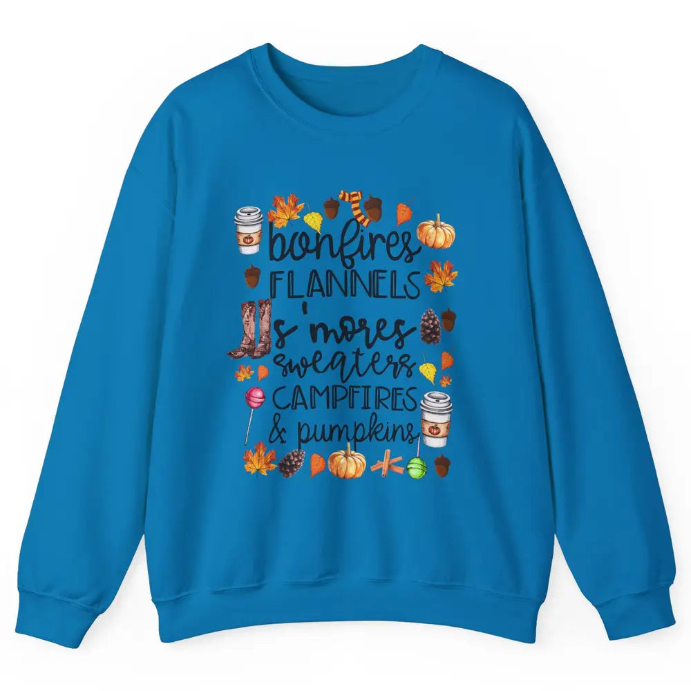 Fall Stuff Pumpkins Falling Leaves Campfire Halloween Autumn Unisex Crewneck Sweatshirt