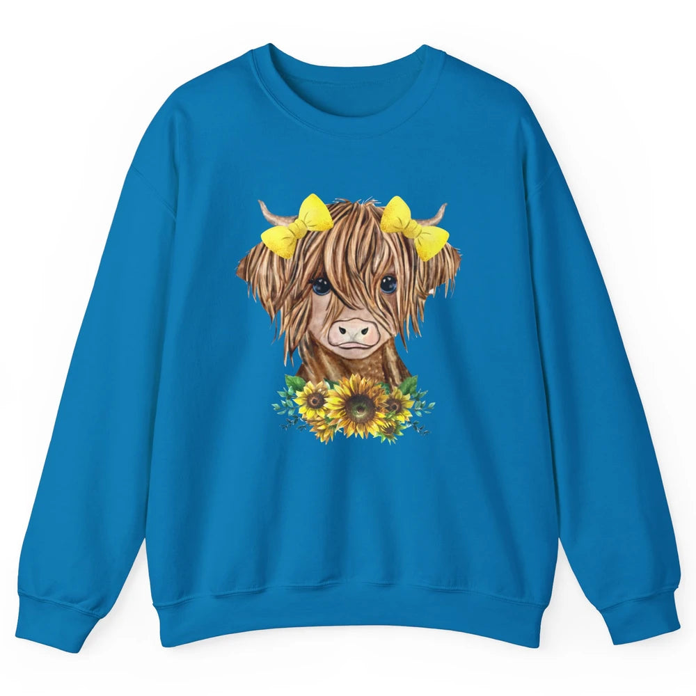 Baby Highland Cow Sunflower Western Country Heifer Cattles Unisex Crewneck Sweatshirt