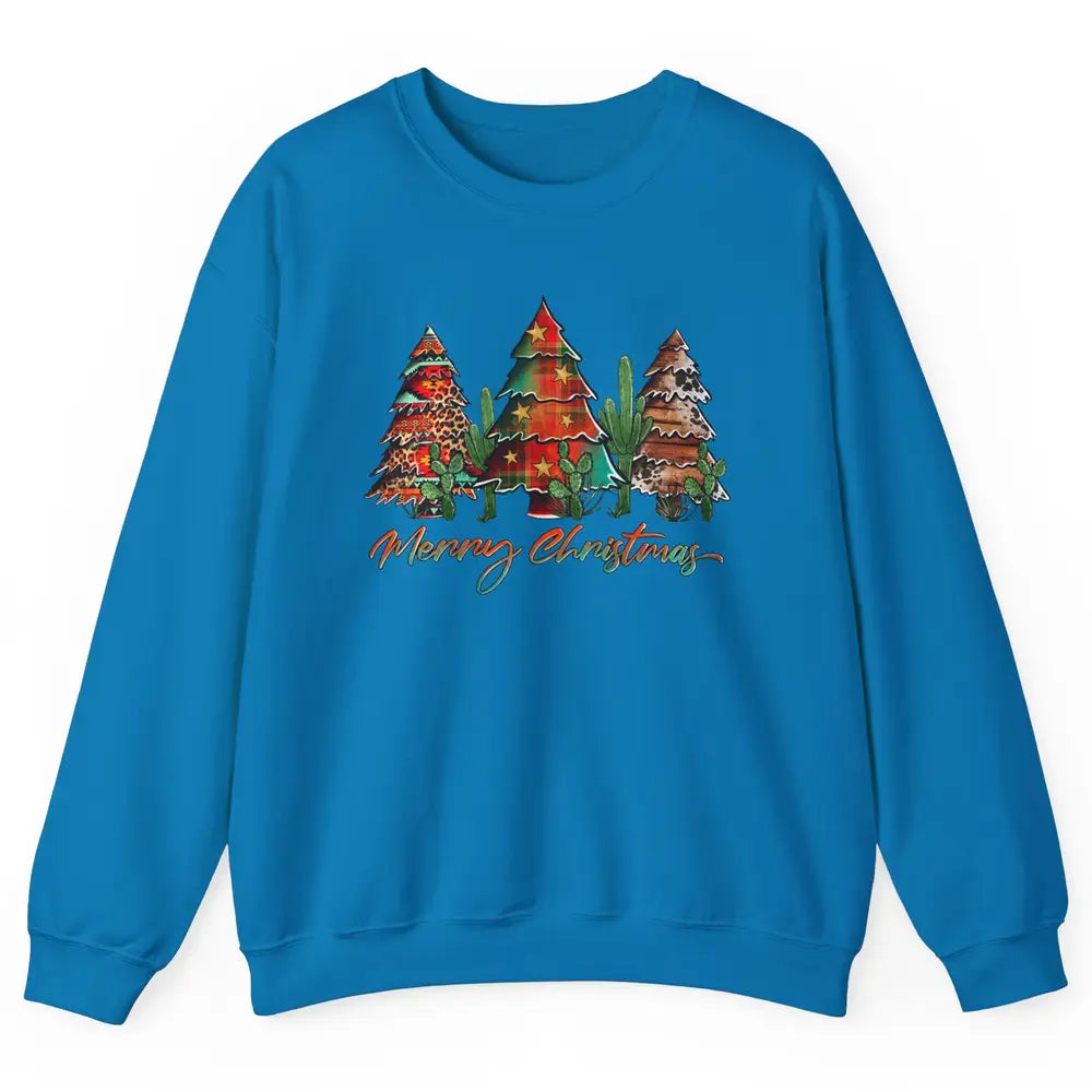 Merry Christmas Tree Western Christmas Desert Cactus Leopard Unisex Crewneck Sweatshirt