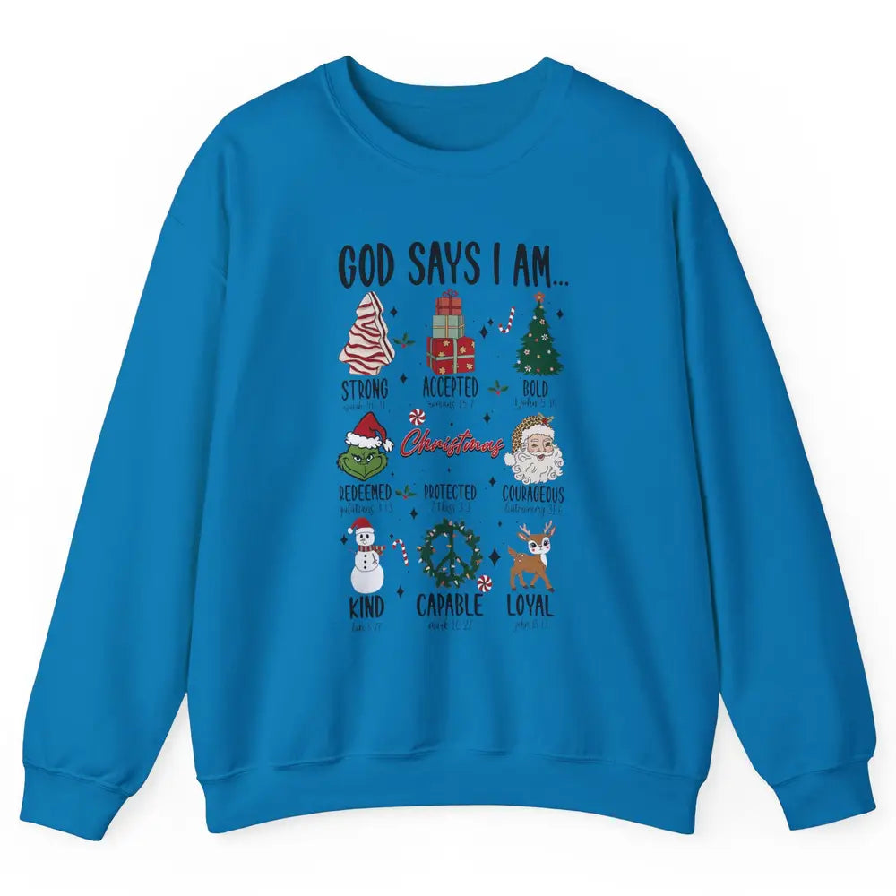 Retro Christmas God Says I Am Bible Verse Religious Boy Girl Unisex Crewneck Sweatshirt