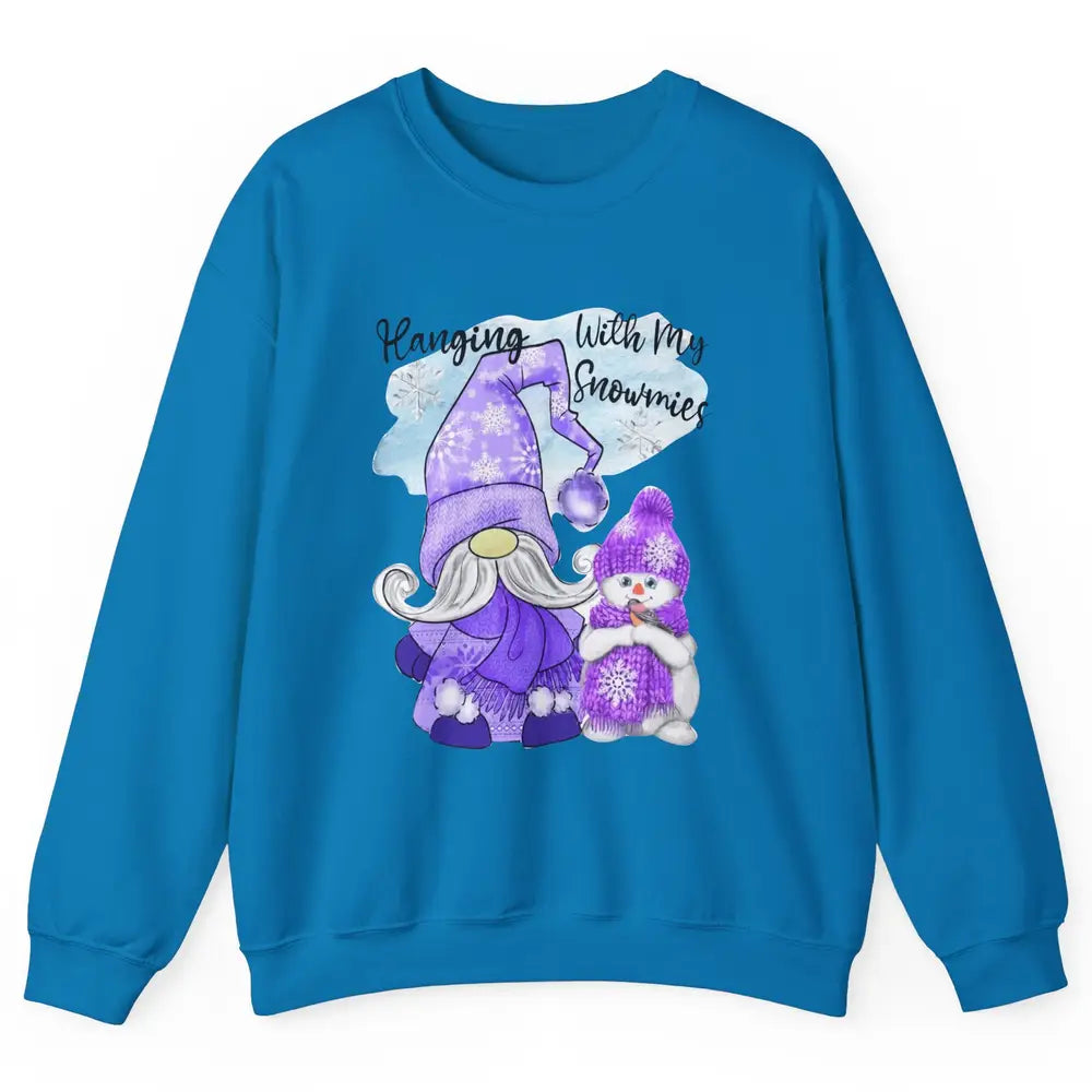 Retro Christmas Snowman And Gnome Hanging With My Snowmies Unisex Crewneck Sweatshirt