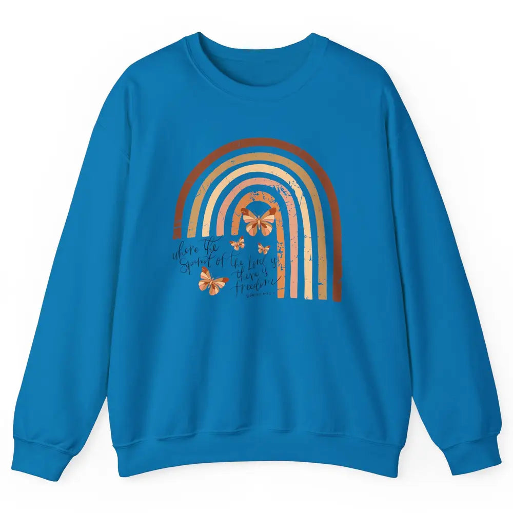 Retro Rainbow Christian Where Spirit Of The Lord Is Bible Unisex Crewneck Sweatshirt