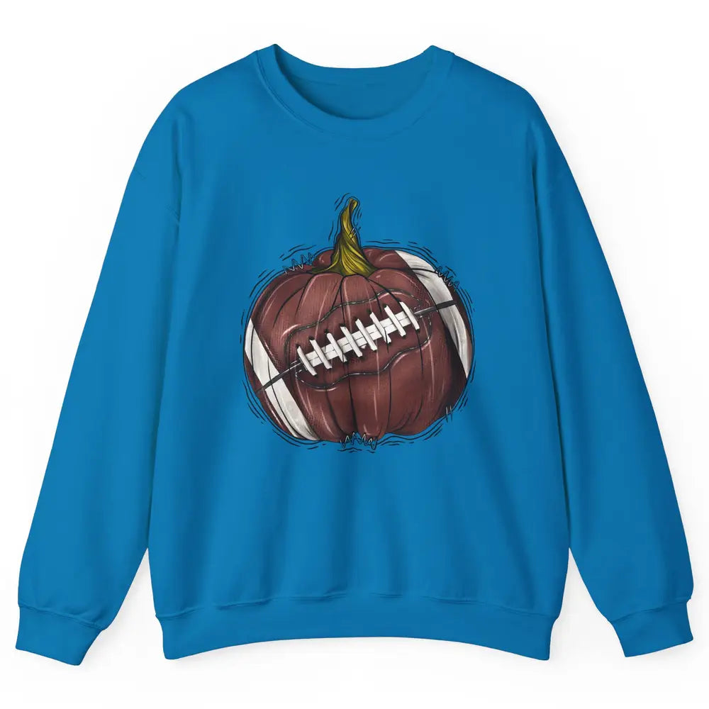 Football Pumpkin Tis The Season Fall Leaves Autumn Halloween Unisex Crewneck Sweatshirt